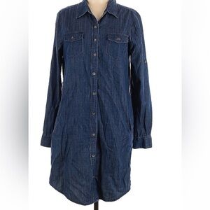 Banana Republic denim button-down shirt dress 100% Lyocell Side Pockets Sz 12